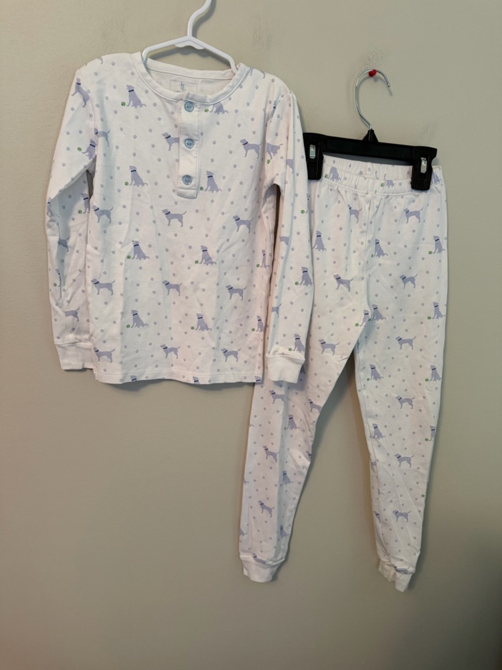 Little English White Pajama Set with Puppy Print